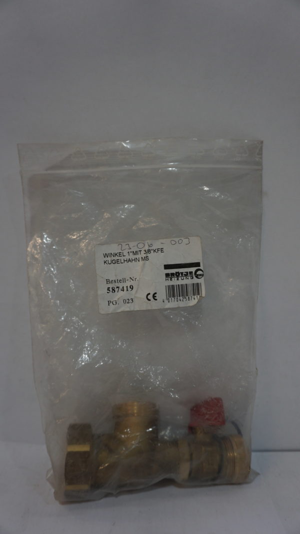 Brötje Winkel 1" mit 3/8 KFE Kugelhahn MS 587419
